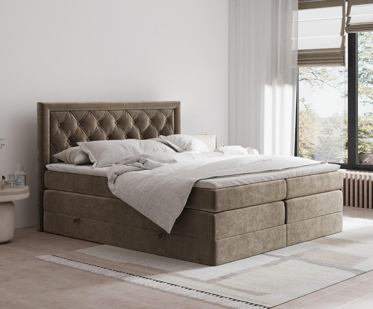 BOXSPRINGBETT Aurelia Braun 140/200 cm - Schwarz/Braun, Holz/Holzwerkstoff (140/200cm) - Maison de Reve
