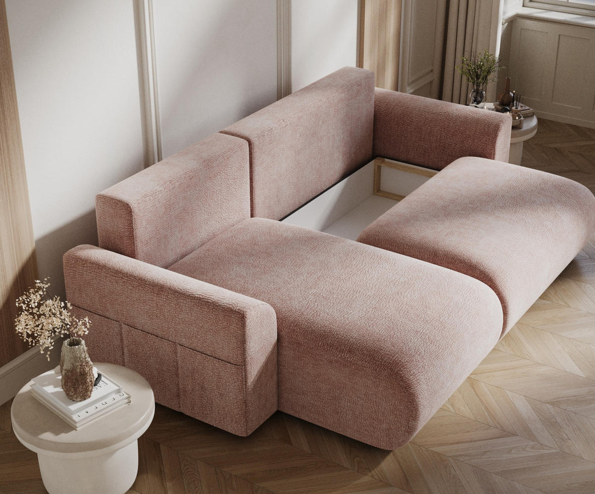 ECKSOFA MIT SCHLAFFUNKTION Bodega Rosa Chenille - Schwarz/Rosa, Holz/Holzwerkstoff (235/138cm) - Maison de Reve