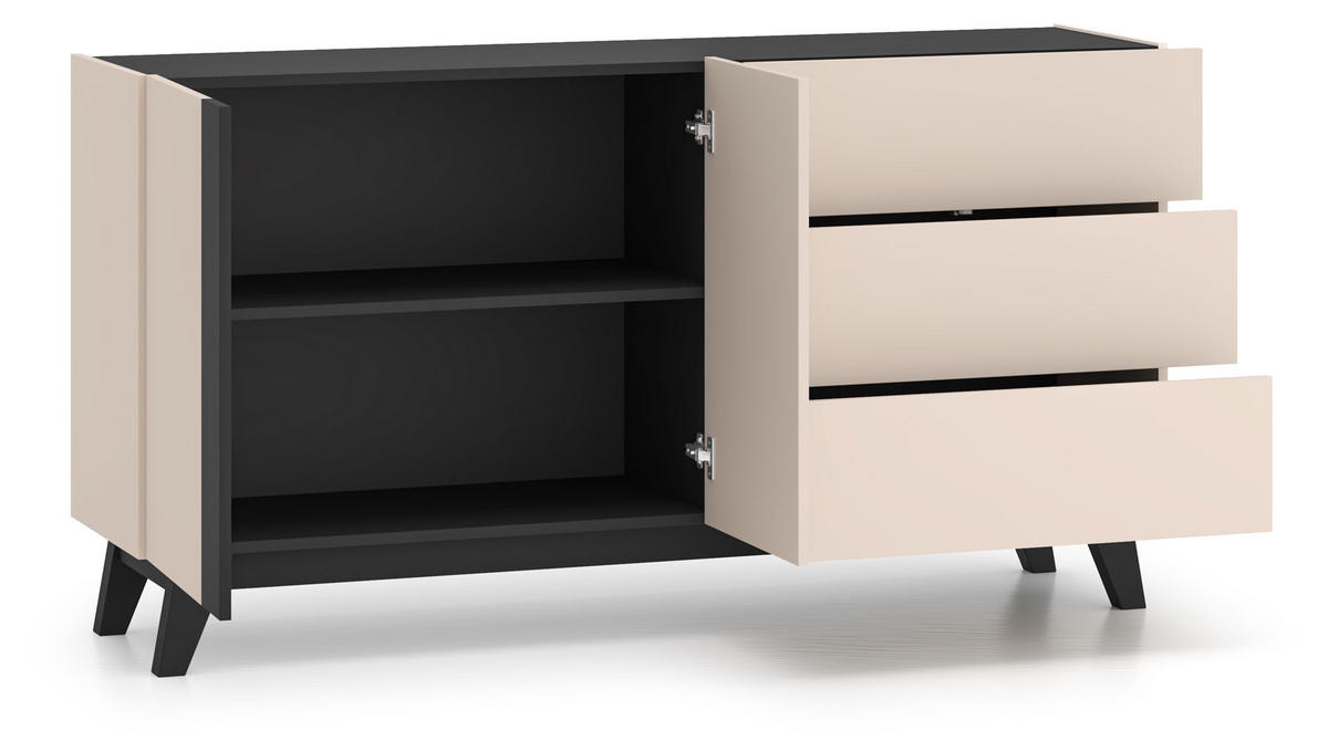 KOMMODE Freshion Kaschmir / Schwarz 160 / 40 / 85cm - Kaschmir/Creme, Holz/Holzwerkstoff (160/85/40cm) - Feldmann-Wohnen