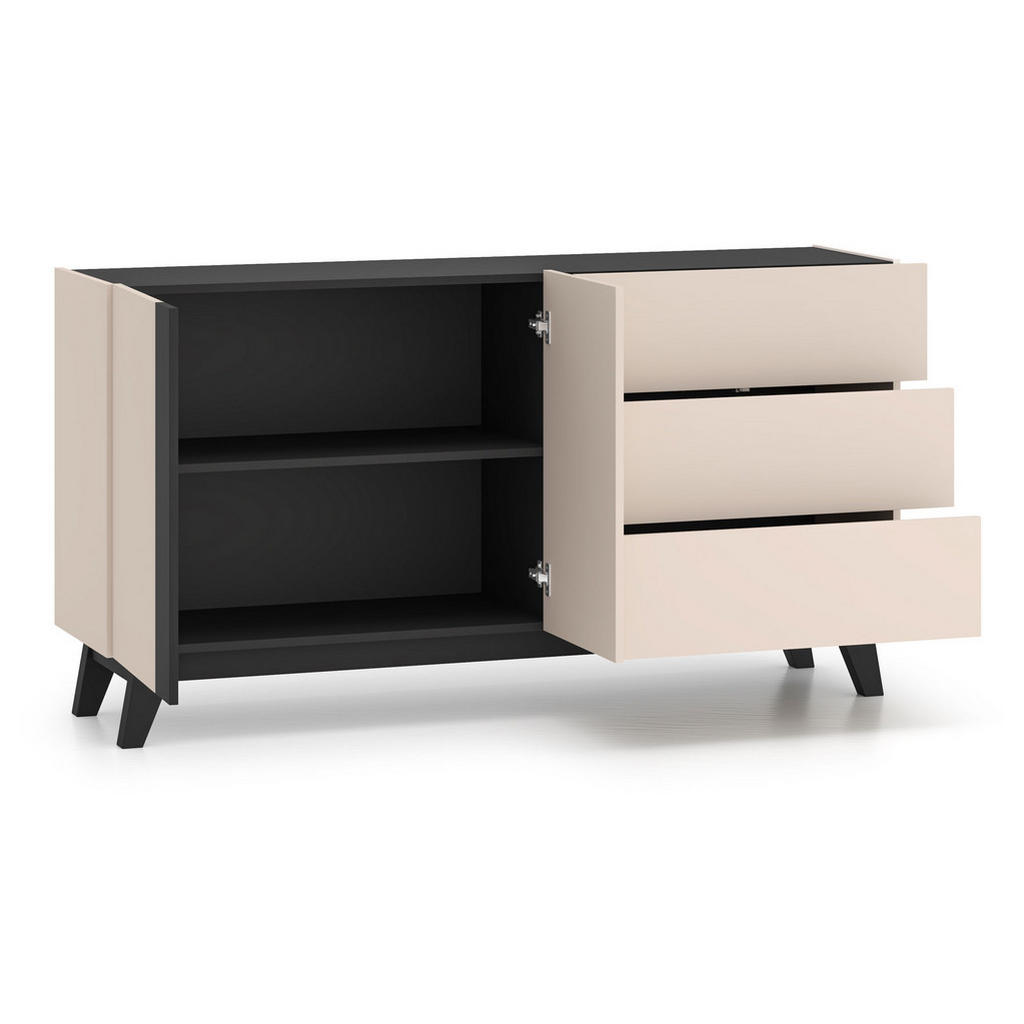 Thumbnail - Feldmann-Wohnen Kommode, Creme, Schwarz, Holz, 1 Fächer, 3 Schubladen, 160x85x40 cm, Wohnzimmer, Kommoden & Sideboards, ...