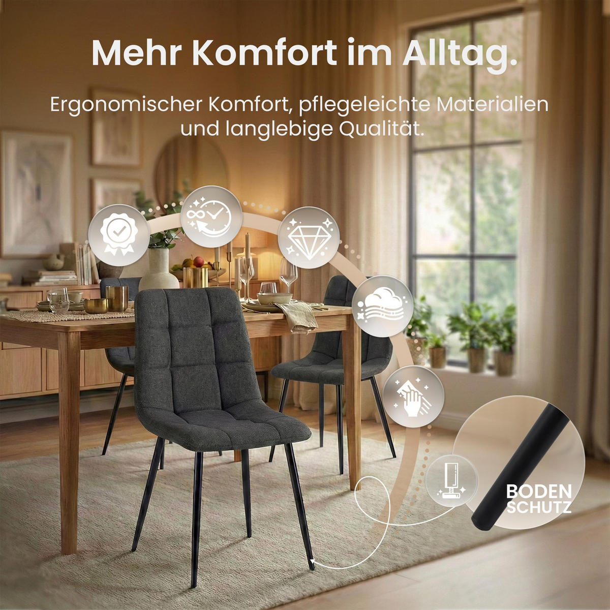 STUHL 4er Set Stoff Dunkelgrau - Dunkelgrau/Schwarz, Textil/Metall (45/84/55cm) - CLP