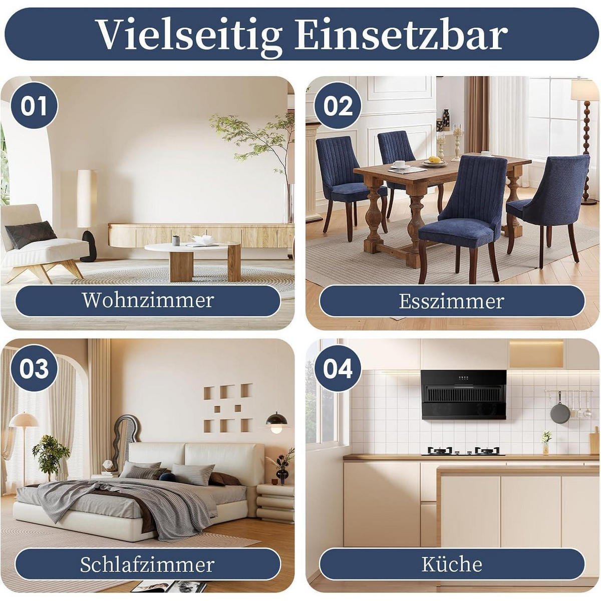 ESSZIMMERSTÜHLE 4er Set Stoff Blau mit Channel-Steppung und Massivholzbeinen - Blau, Textil (50/95.5/53.8cm)