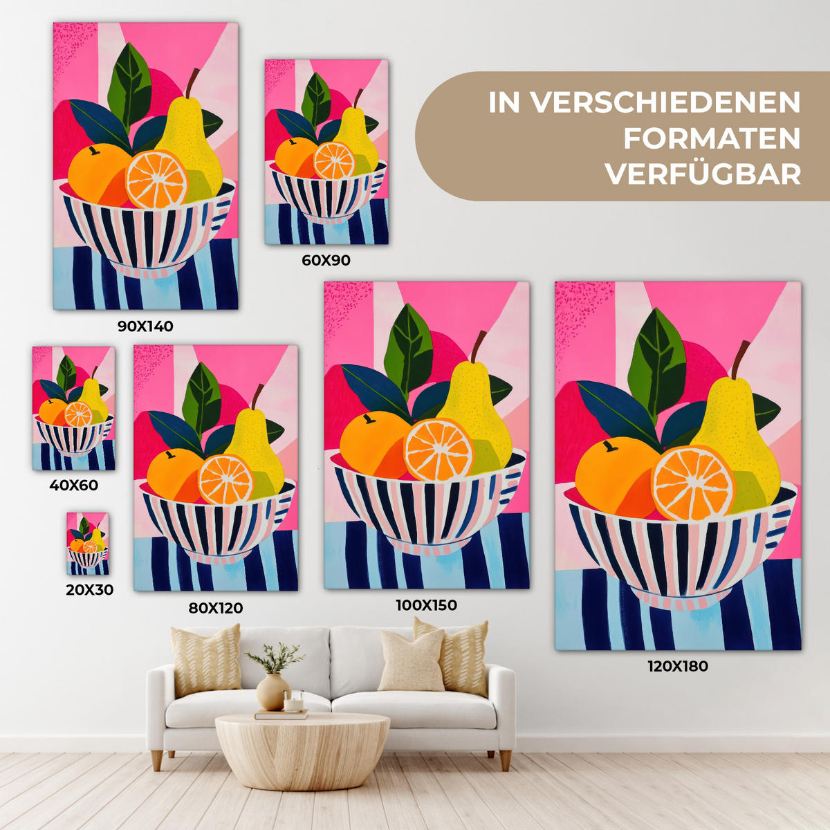 LEINWANDBILD Obst - Abstrakter Hintergrund - Rosa Deko Groß 90x140 cm - Pink, Textil (90/140cm) - MuchoWow