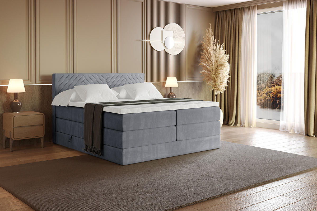 BOXSPRINGBETT mit Matratze H3|H4 und Lattenrost - VEXA KING-160x200 - Grau Casablanca - Grau, Holzwerkstoff (160/200cm) - ALTDECOR