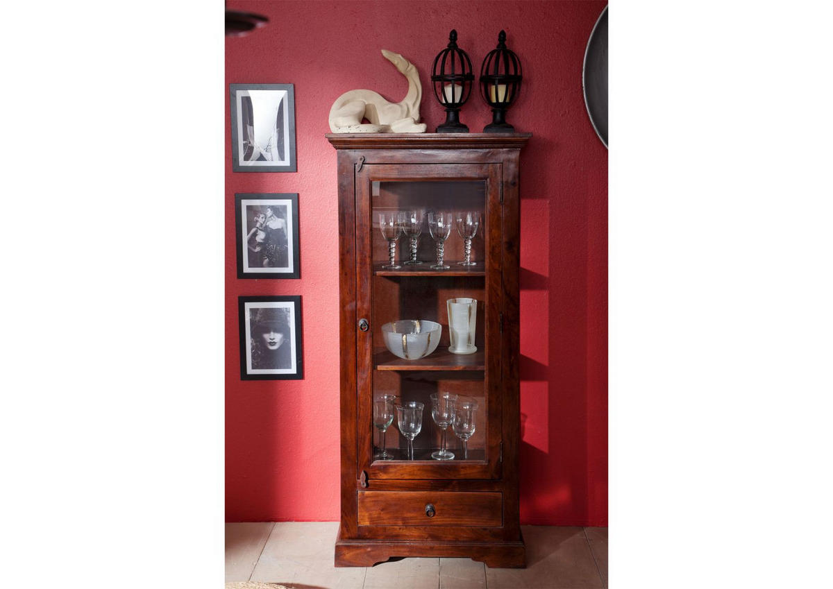 VITRINE Akazie 72x40x155 nougat lackiert OXFORD #527 - Dunkelbraun, Holz (72/155/40cm) - Massivmoebel24