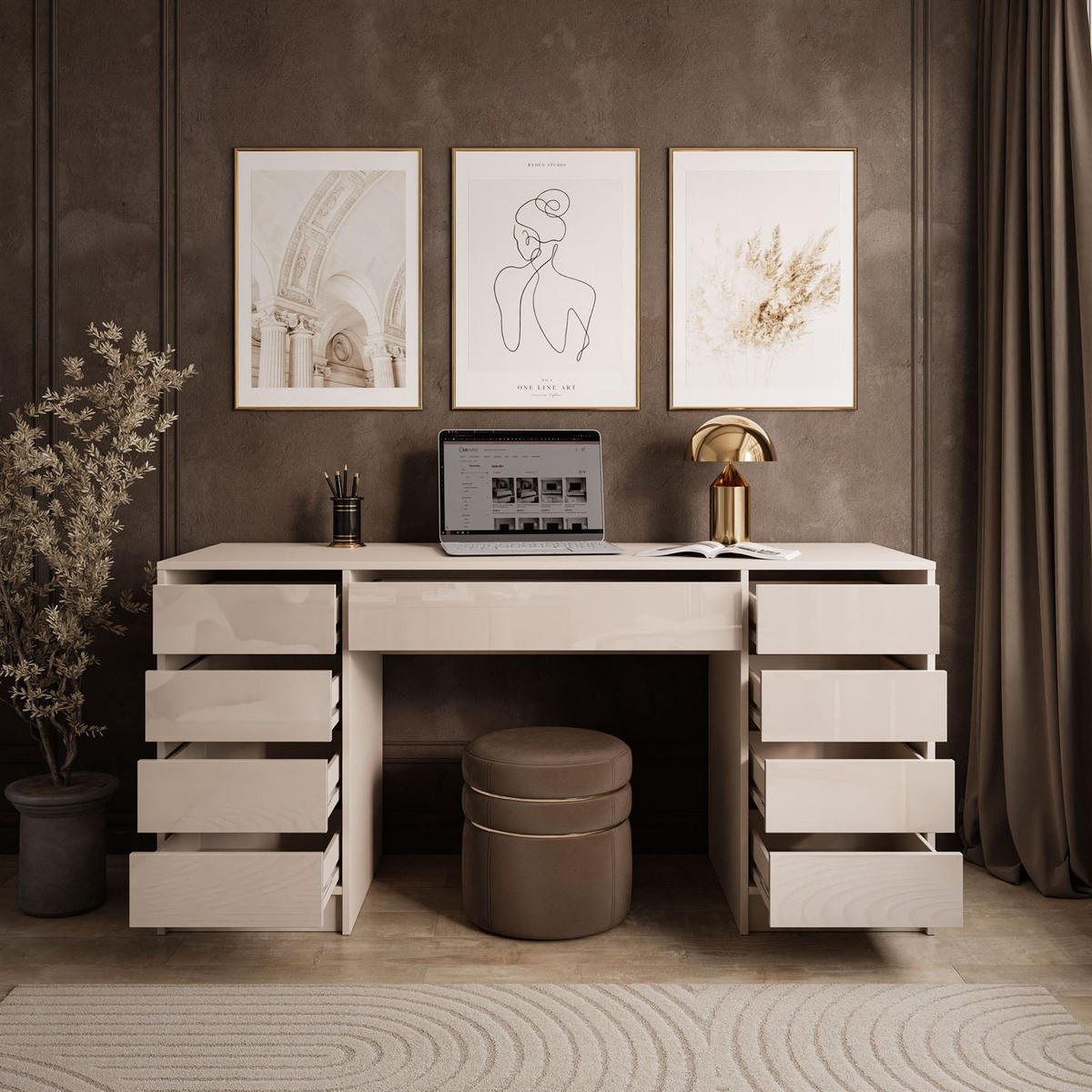 SCHREIBTISCH MADA DOUBLE mit Schubladen kaschmir - Kaschmir, Holzwerkstoff (55/152/75cm) - Lookway