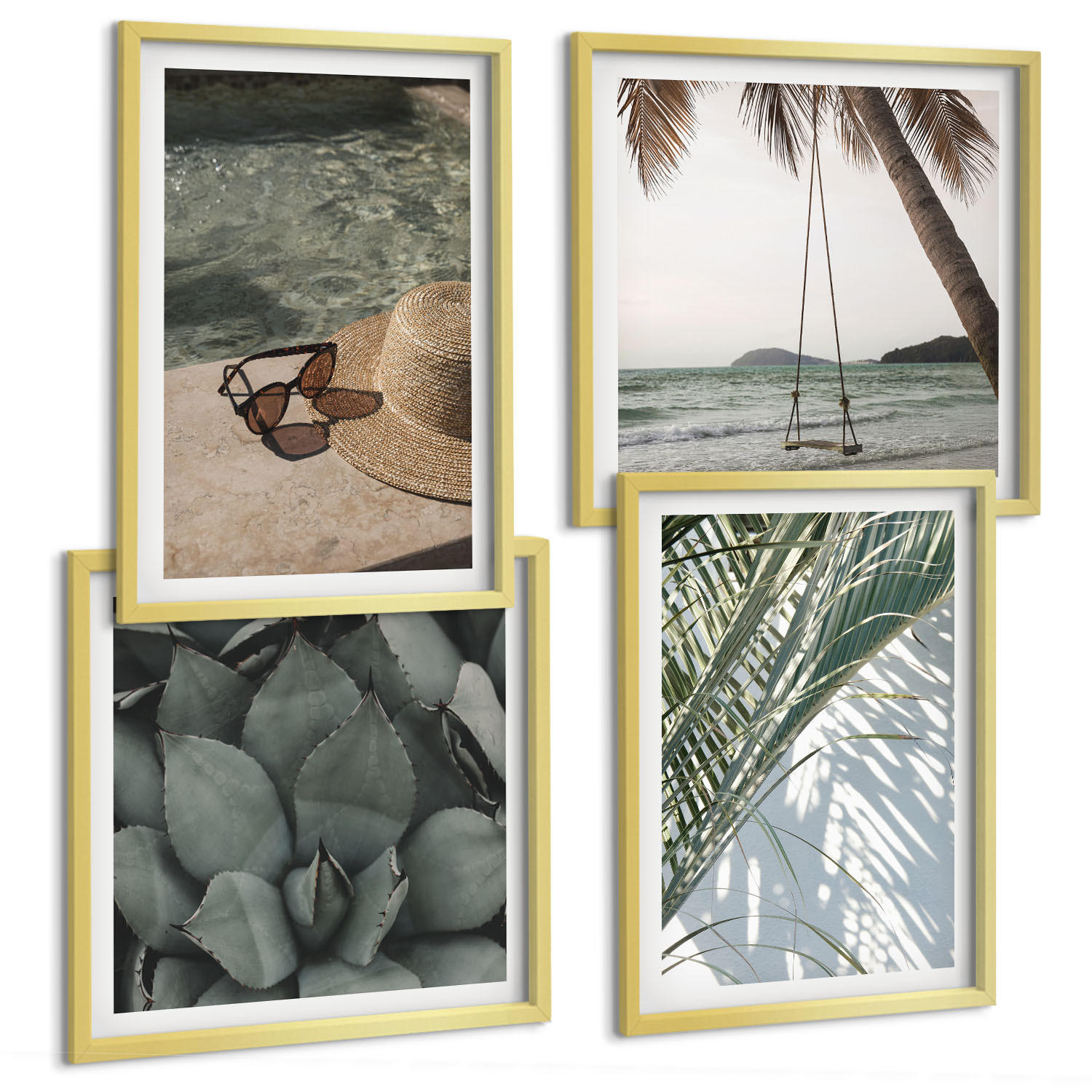 BILDER SET 4er Set - 50x50 cm & 40x60 cm Goldrahmen - Tropische Pflanzen für den Urlaub - Goldfarben, Kunststoff (50/50cm) - TULUP