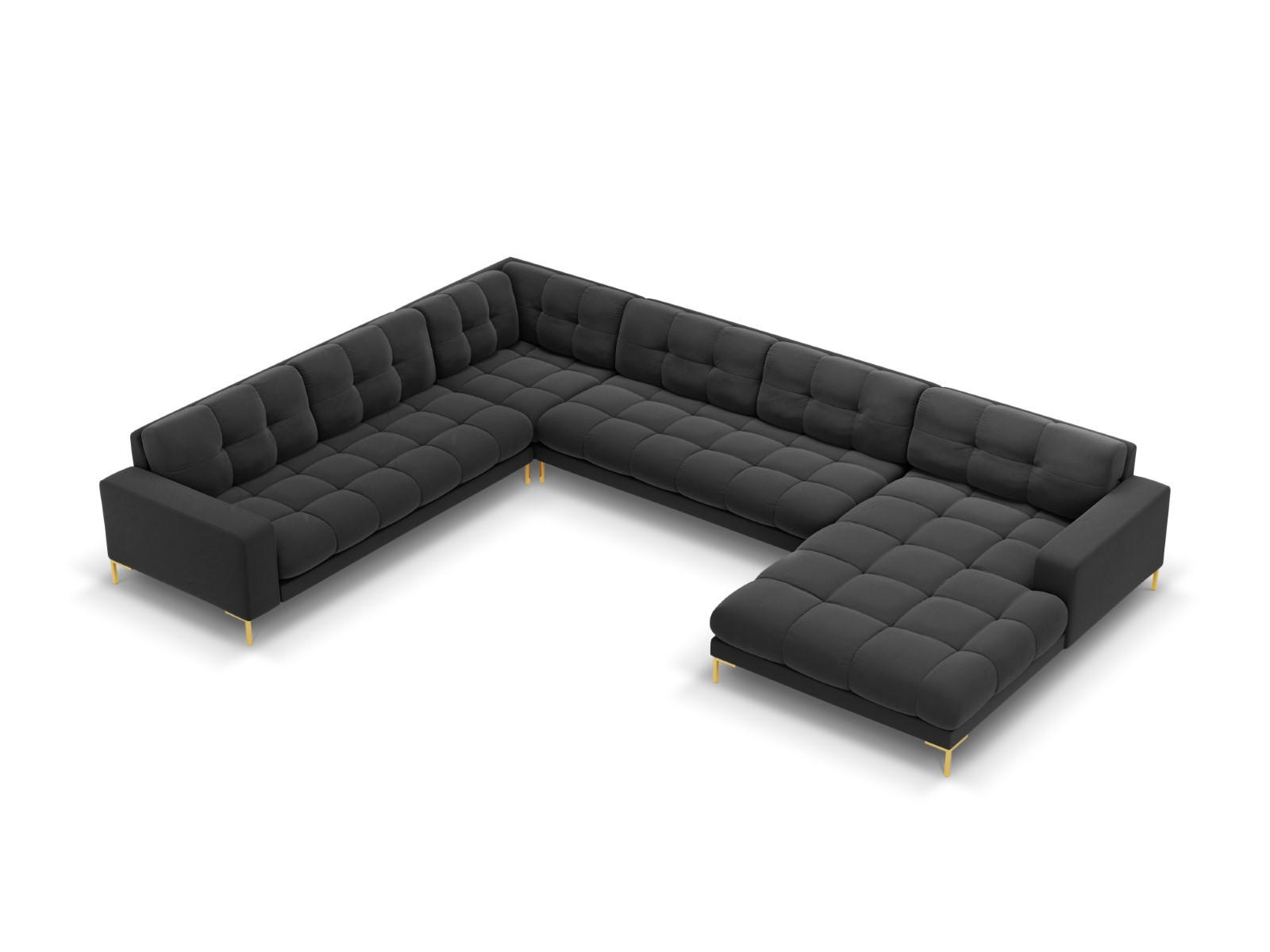 PANORAMASOFA links Mamaia aus Samt dunkelgrau 7 Sitzplätze - Dunkelgrau, Textil (256/75/327cm) - Micadoni