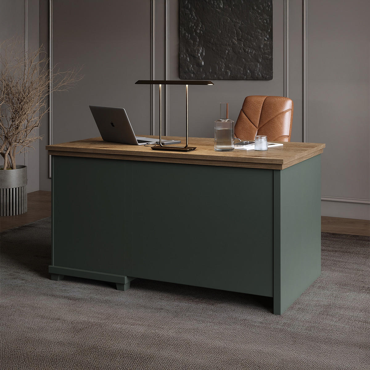 SCHREIBTISCH Martin Grün und Holz - Grün, Holzwerkstoff (70/140/77cm) - Petits-meubles