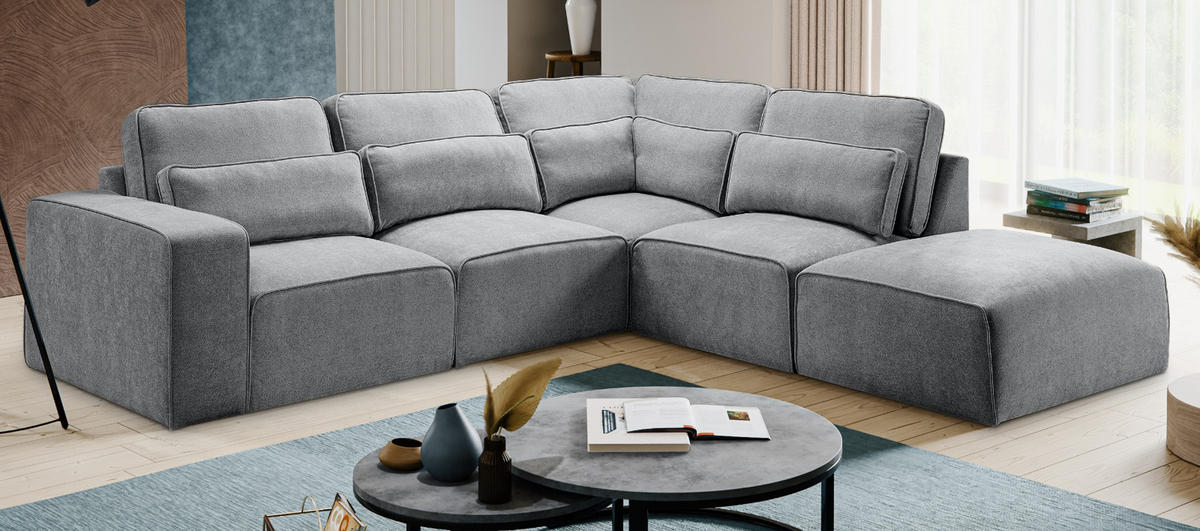 ECKSOFA grau Webstoff, Sofa 305 x 281 cm, L-Sofa rechts - Blau/Grau, Holz/Textil (305/281cm) - Inn.Furn