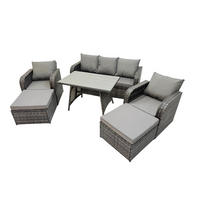 GARTENMÖBELSET mit ESSTISCH,SOFA Polyrattan 7-Sitzer - Dunkelgrau/Grau, Glas/Kunststoff - Fimous