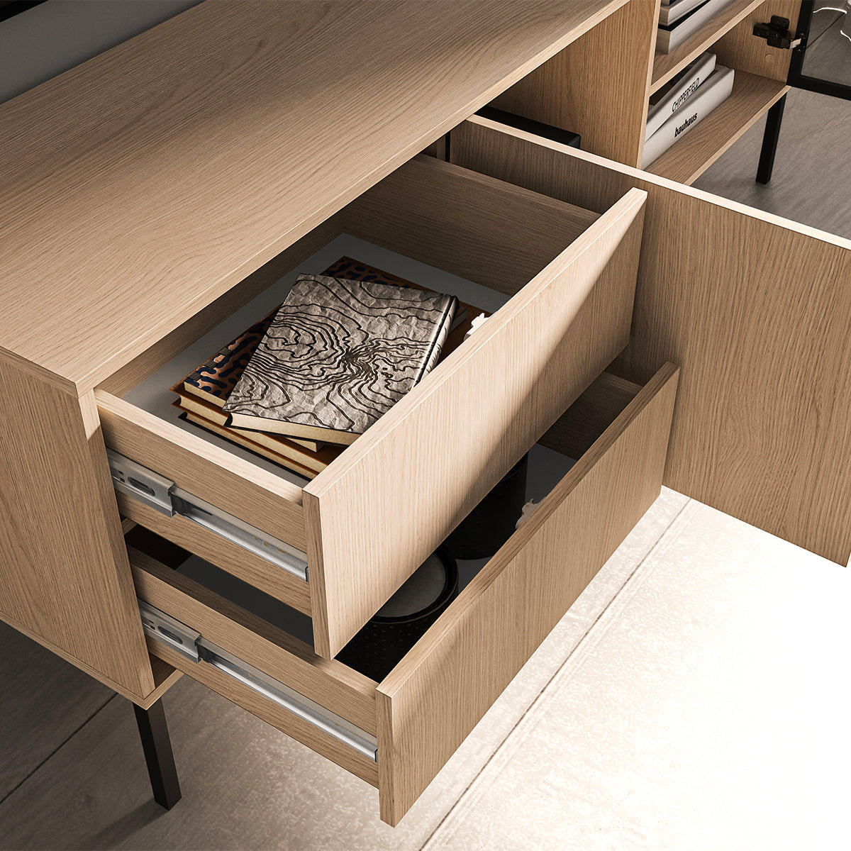 TV-MÖBEL Paige Holz und Schwarz - Braun, Holzwerkstoff (160/59/40cm) - Petits-meubles
