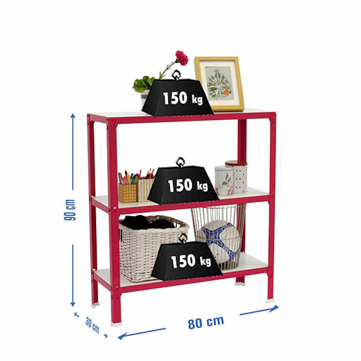 WOHNREGAL LIVING KOALA WOOD mit 3 Fachböden | HxBxT 90x80x30cm | Fachlast 150kg | Rosa/Weiß - Rosa, Metall (80/90/30cm) - PROREGAL
