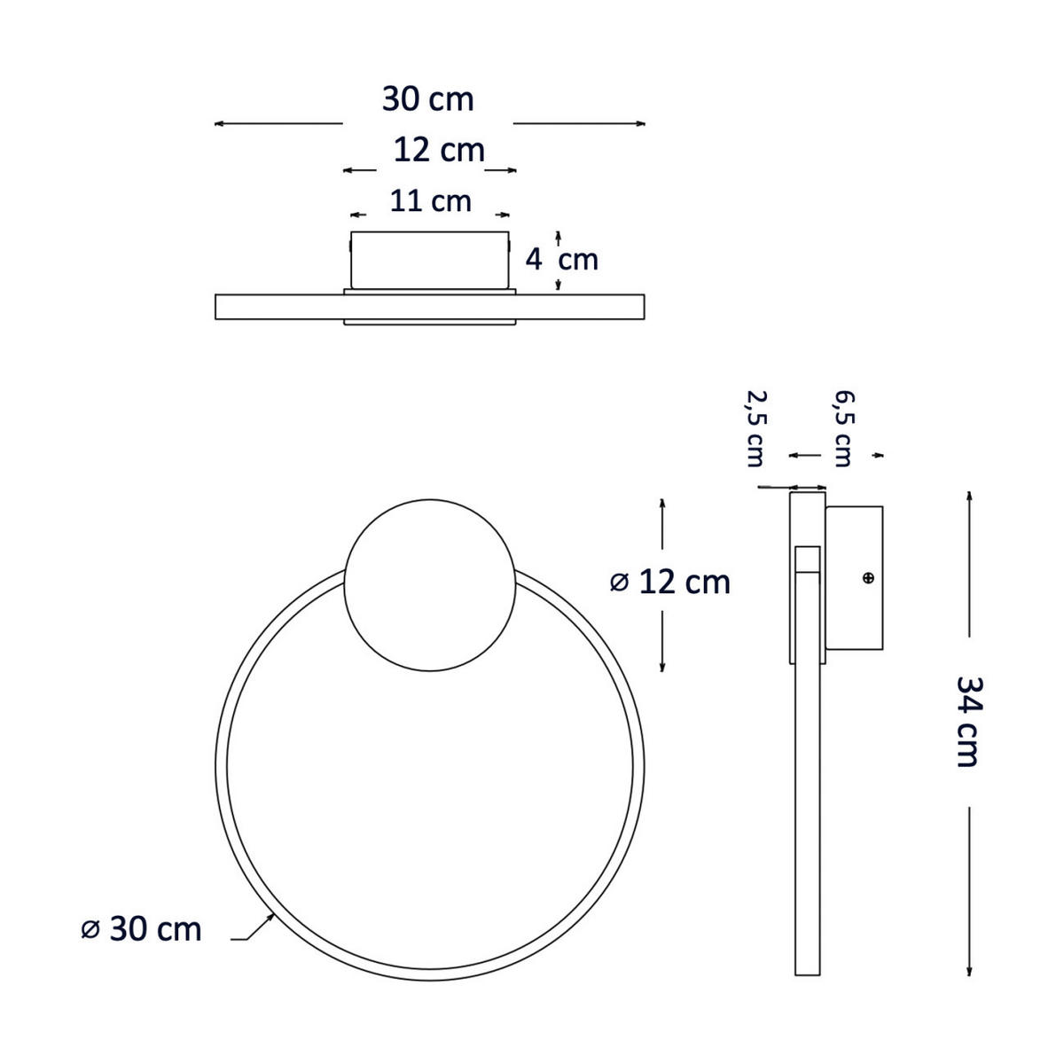 WANDLEUCHTE Alisa, Messing und Schwarz, 34cm - Schwarz, Metall (30/30/34cm) - KOSILUM