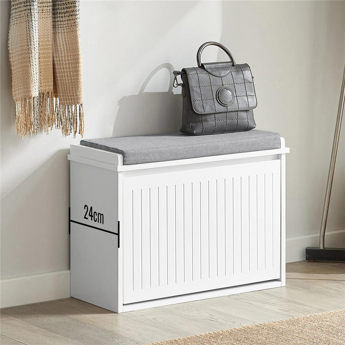 SCHUHSCHRANK Schuhkipper mit Sitzkissen Klappe, Weiß - Weiß, Holz (62/46/25cm) - Kaket