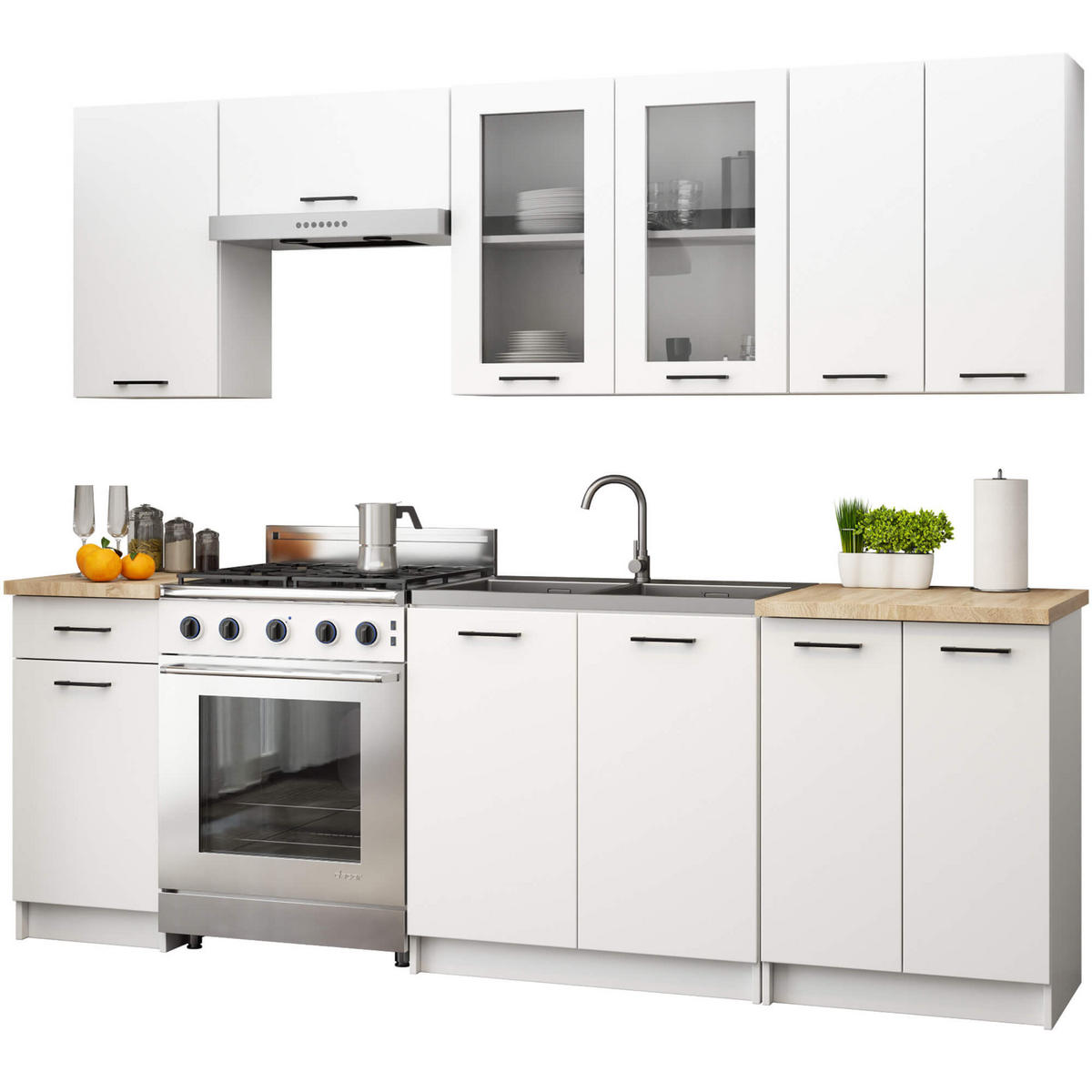 KÜCHENVITRINE Weiß 80x30,5x72 cm - Schwarz/Weiß, Glas/Holzwerkstoff (80/72/30.5cm) - Akord