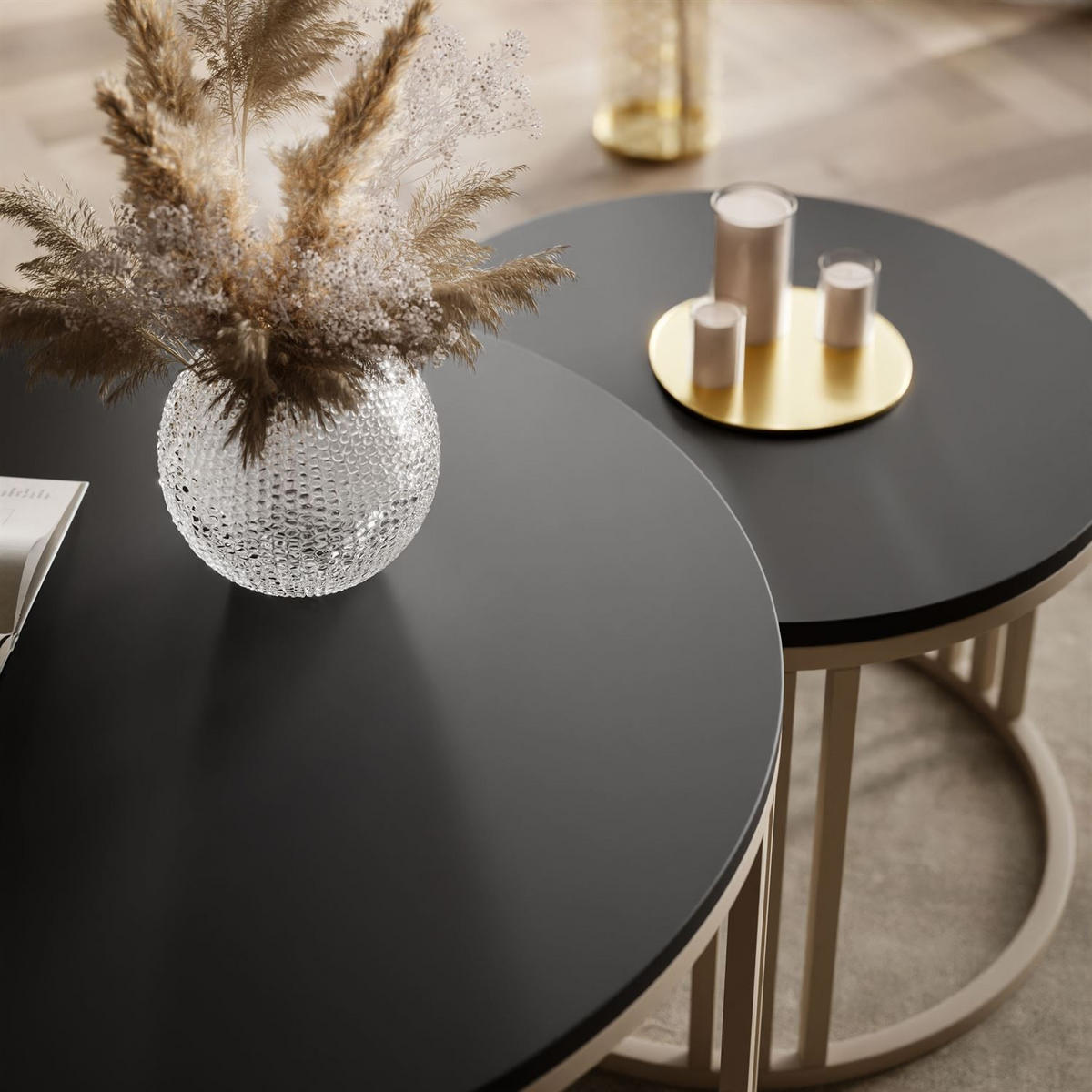 COUCHTISCH LORI 2in1 KASCHMIR MAT / Schwarz matt - Kaschmir/Schwarz, Holzwerkstoff (70/70/49cm) - Lookway