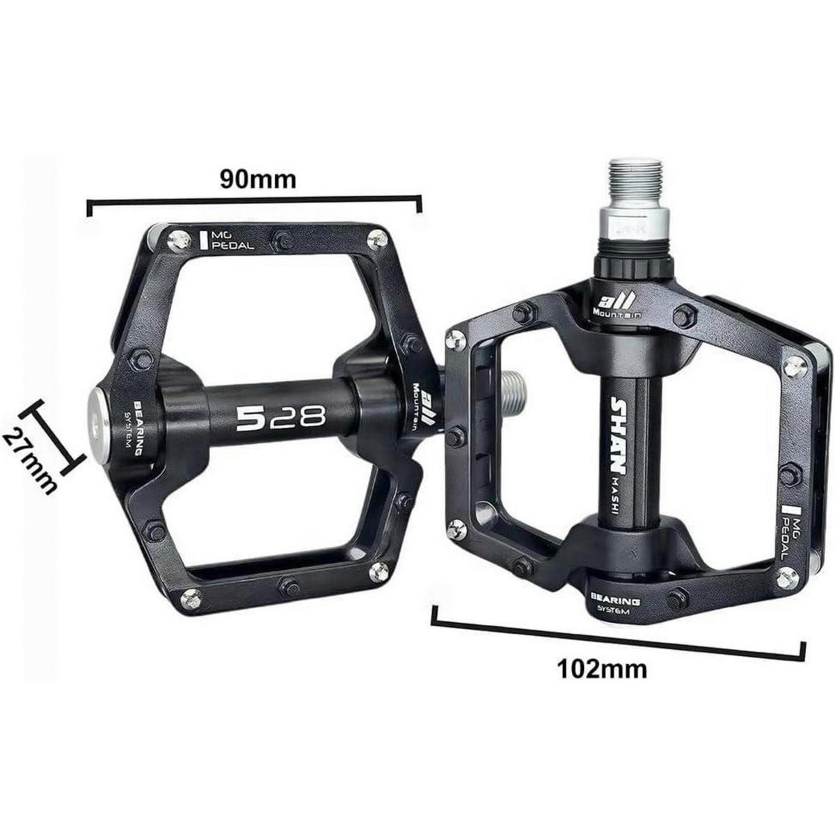 FAHRRADPEDALE Mountainbike-Pedale Aluminium-Legierung 9/16 Zoll Sealed Bearing Anti-Rutsch Schwarz - Schwarz, Metall (9/2.7/10.2cm)