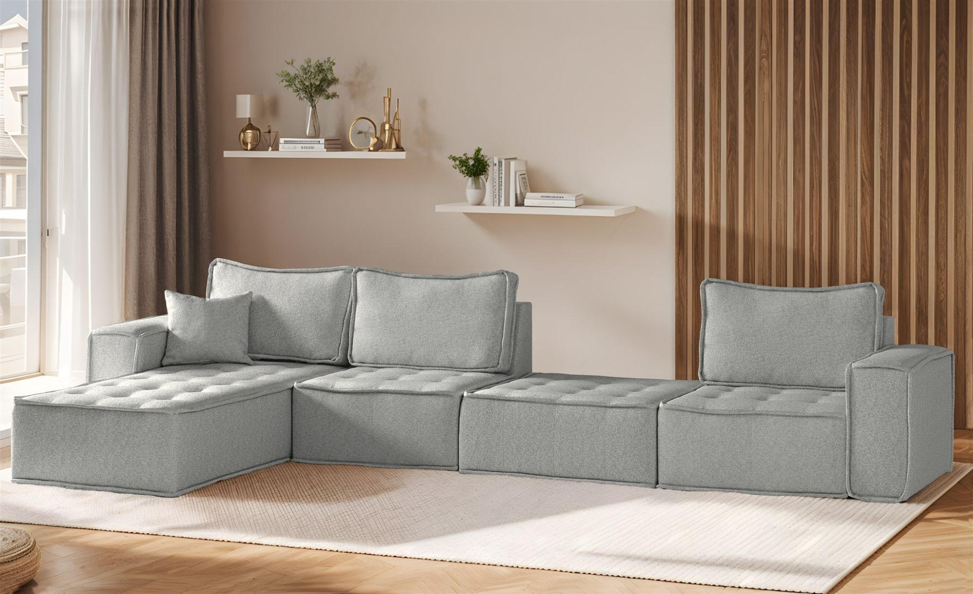 ECKSOFA Sande Xl In Alpine - Hellgrau, Holzwerkstoff/Textil (372/192cm) - Fun Möbel