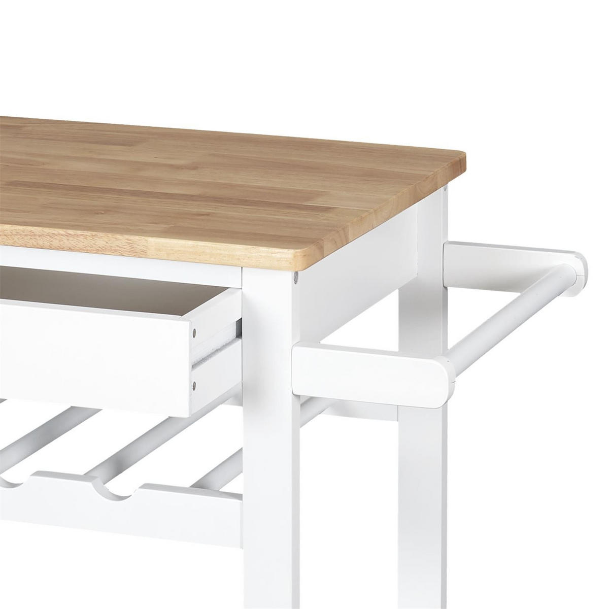 SERVIERWAGEN mit Rollen 3 Etagen und 1 Schublade weiß und Holz 61/84,5/40 cm - Weiß, Holzwerkstoff (61/84.5/21cm) - Calicosy