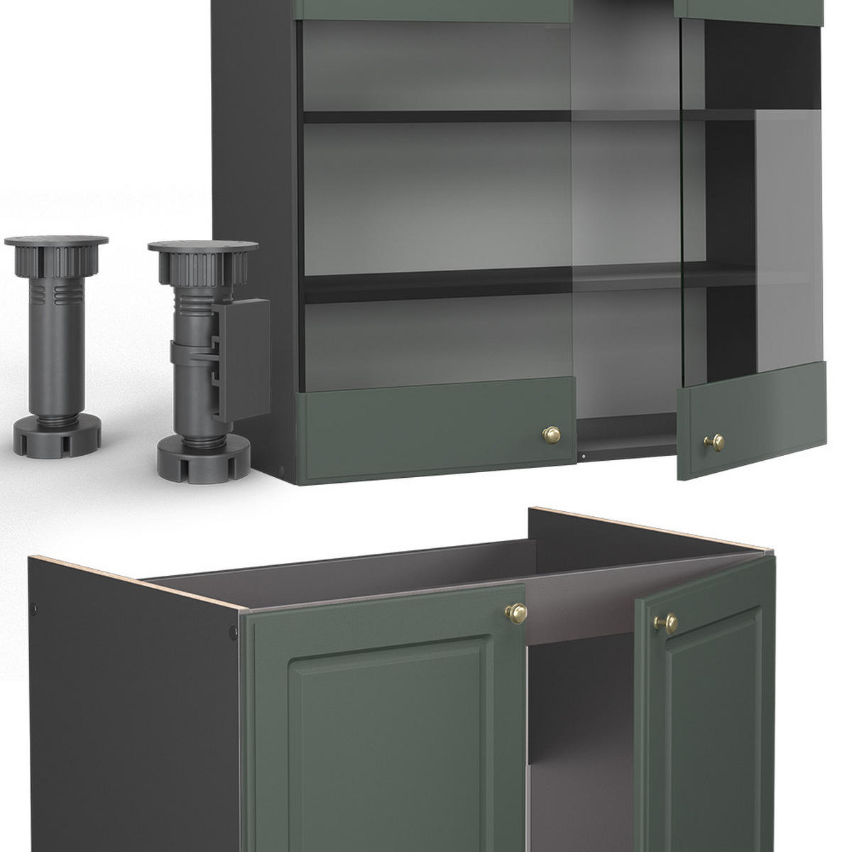 KÜCHENZEILE Fame-Line Grün-Gold Landhaus/Anthrazit 235 cm ohne AP - Anthrazit/Grün, Holzwerkstoff (235/81.6/46cm) - Vicco