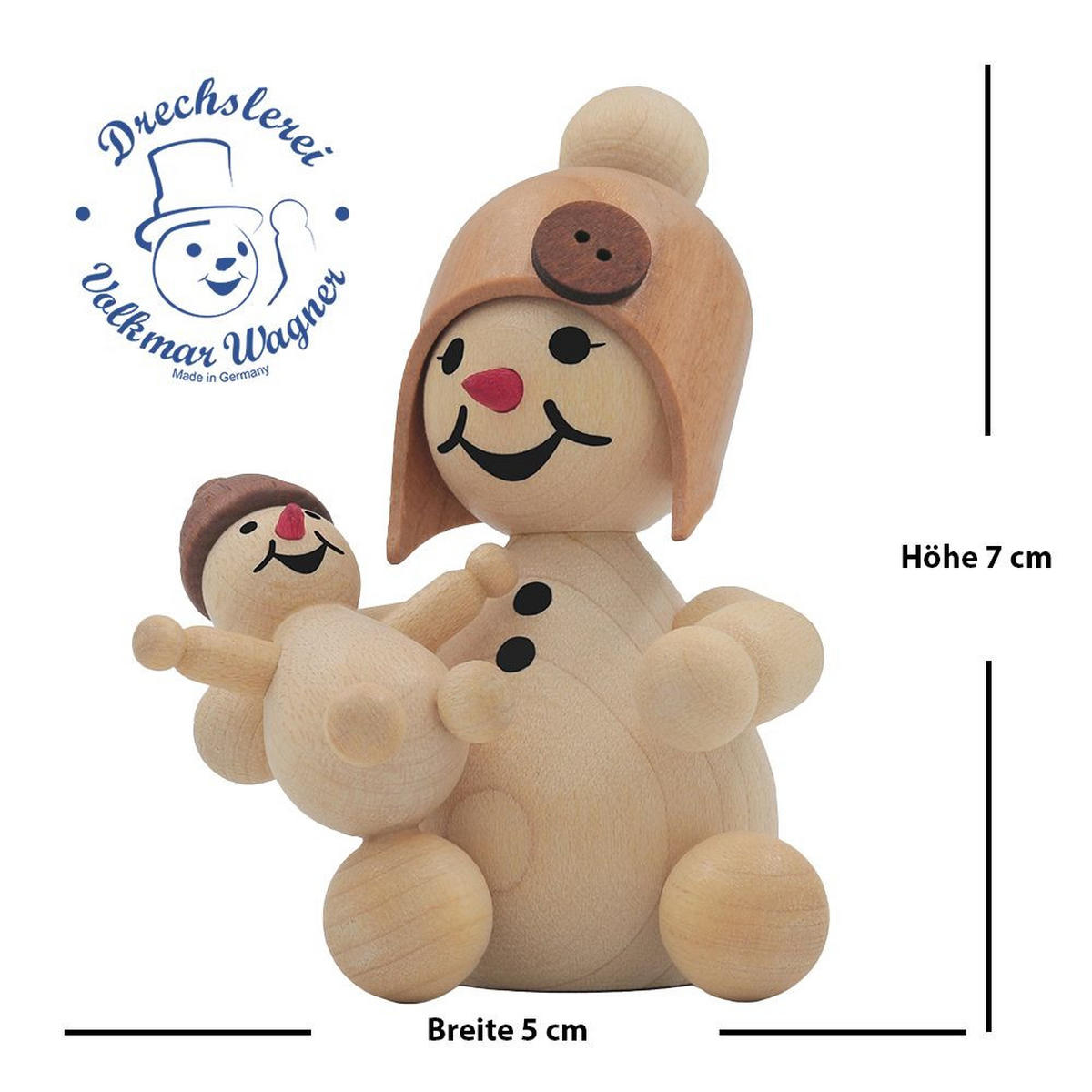 HOLZFIGUR Schneemädchen mit Puppe7 cm - Multicolor, Holz (5/7/0.1cm)