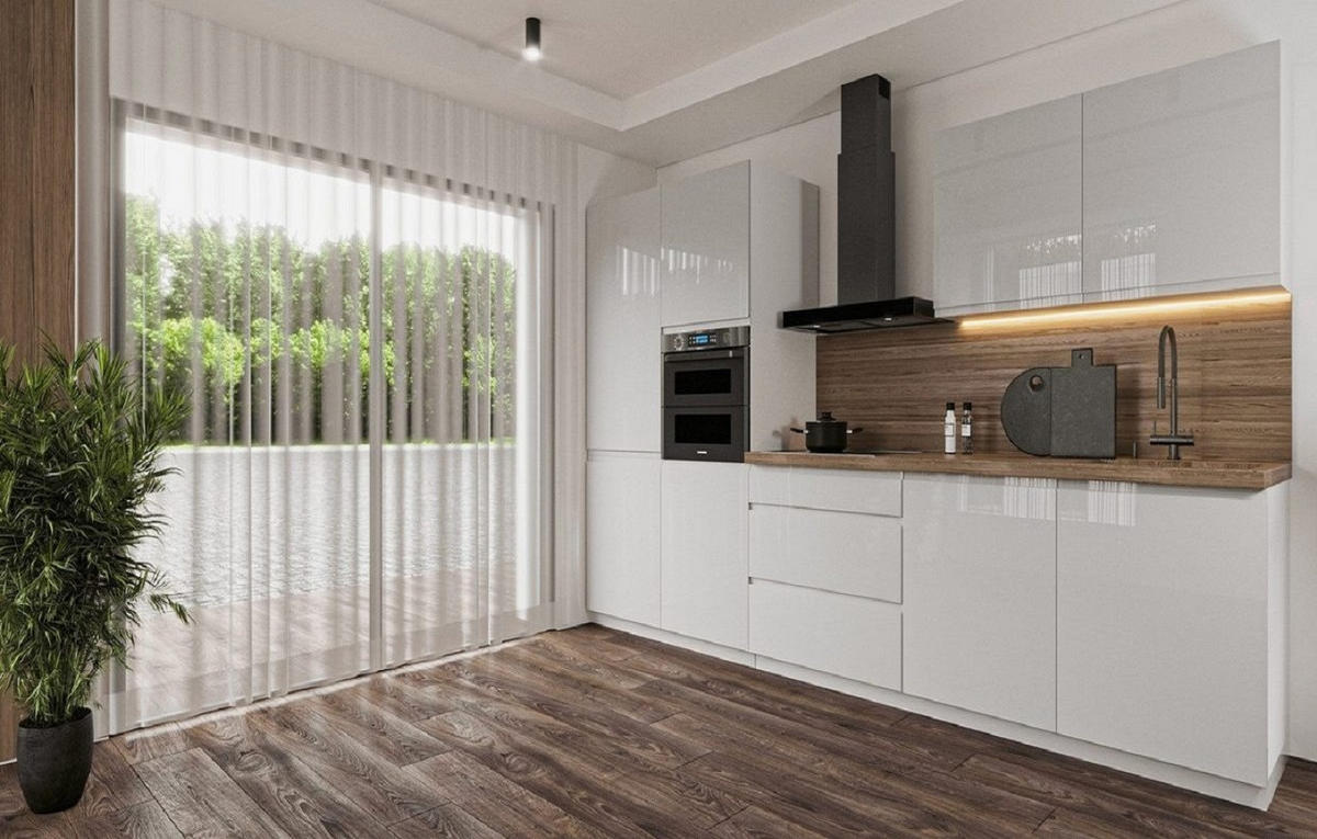 KÜCHENLEERBLOCK 320 cm Aspen K57-M320 in Weiß/Hochglanz - Weiß, Holz (320/212/60cm)