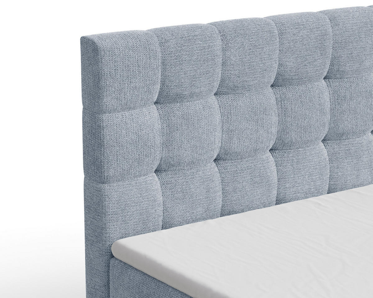 BOXBETT - Bett 05 OSLO - Aragon - 140x200 cm - mit Bettkasten und Komfort-Topper - Blau, Holz (140/200cm) - ROYAL24_MARKT