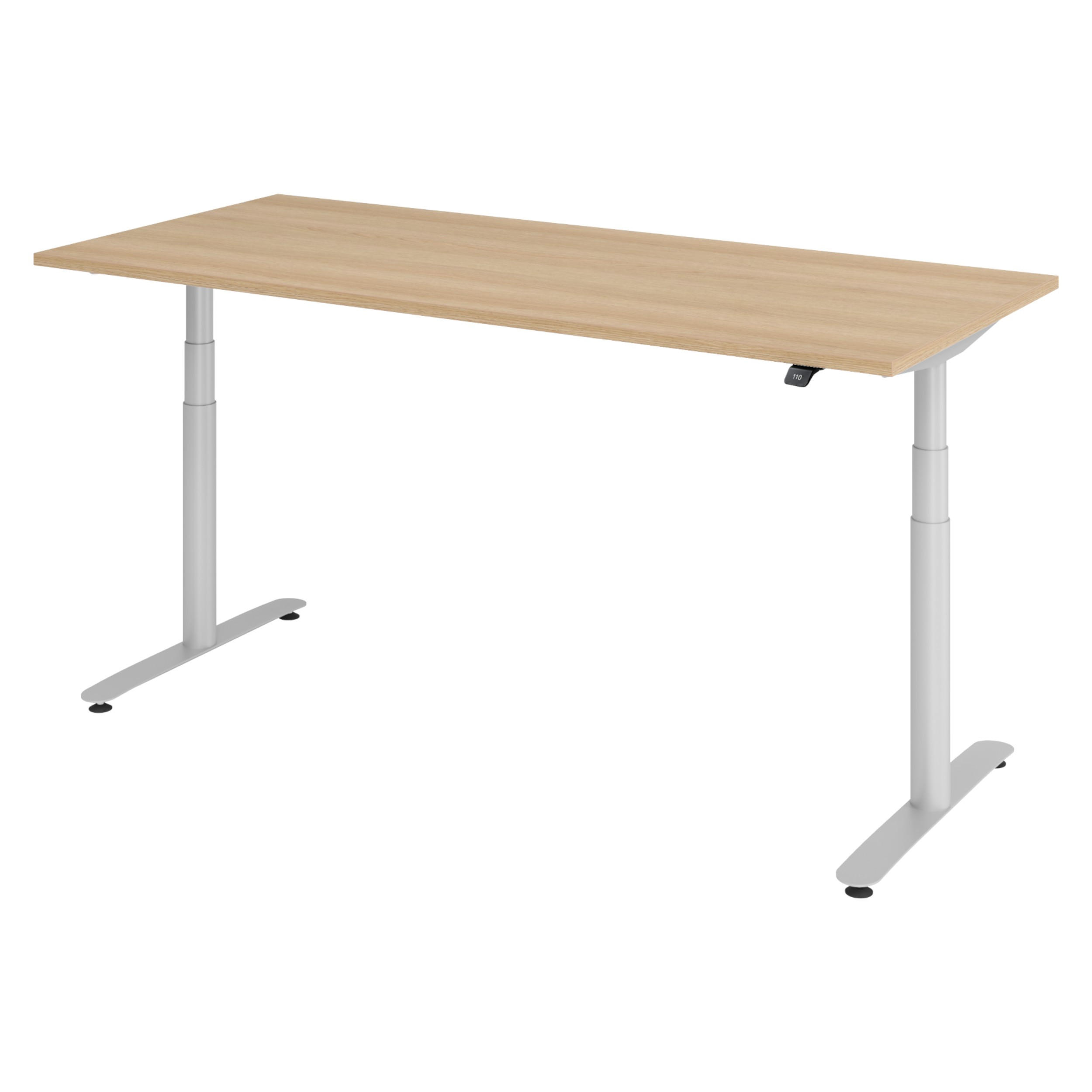 SCHREIBTISCH elektrisch Bluetooth & App XDLR 180/80/72 cm in Eichefarben/Silberfarben - Eichefarben/Silberfarben, Holzwerkstoff (180/80/72cm) - bümö