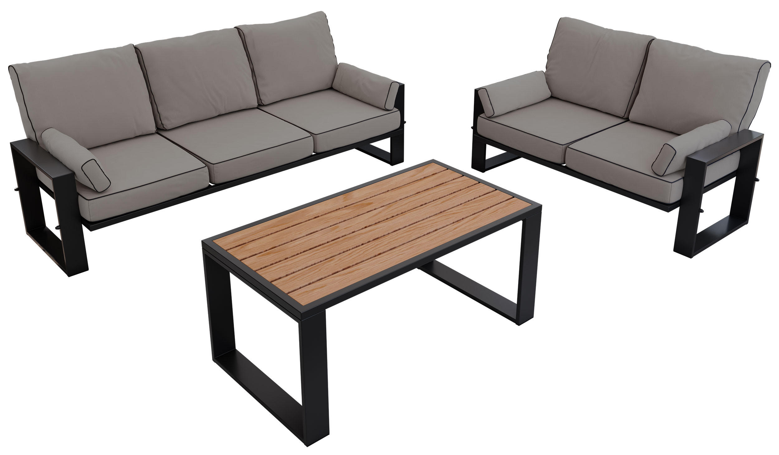 GARTENMÖBEL-SET ELBA:  1x Tisch, 2x Sofa - Grau - Grau, Textil - MKS