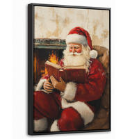 LEINWAND Bilder mit Rahmen - Weihnachten - Weihnachtsmann - Winter - Open Fireside - 20x30 - Dunkelrot, Textil (20/30cm) - MuchoWow