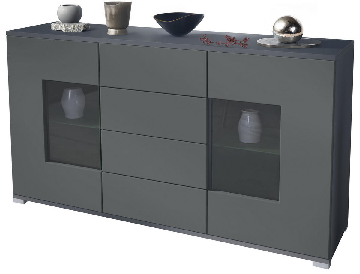 SIDEBOARD Grömitz Graphit Seidenmatt - Graphitfarben, Holzwerkstoff (138.5/75.5/35cm) - Vladon