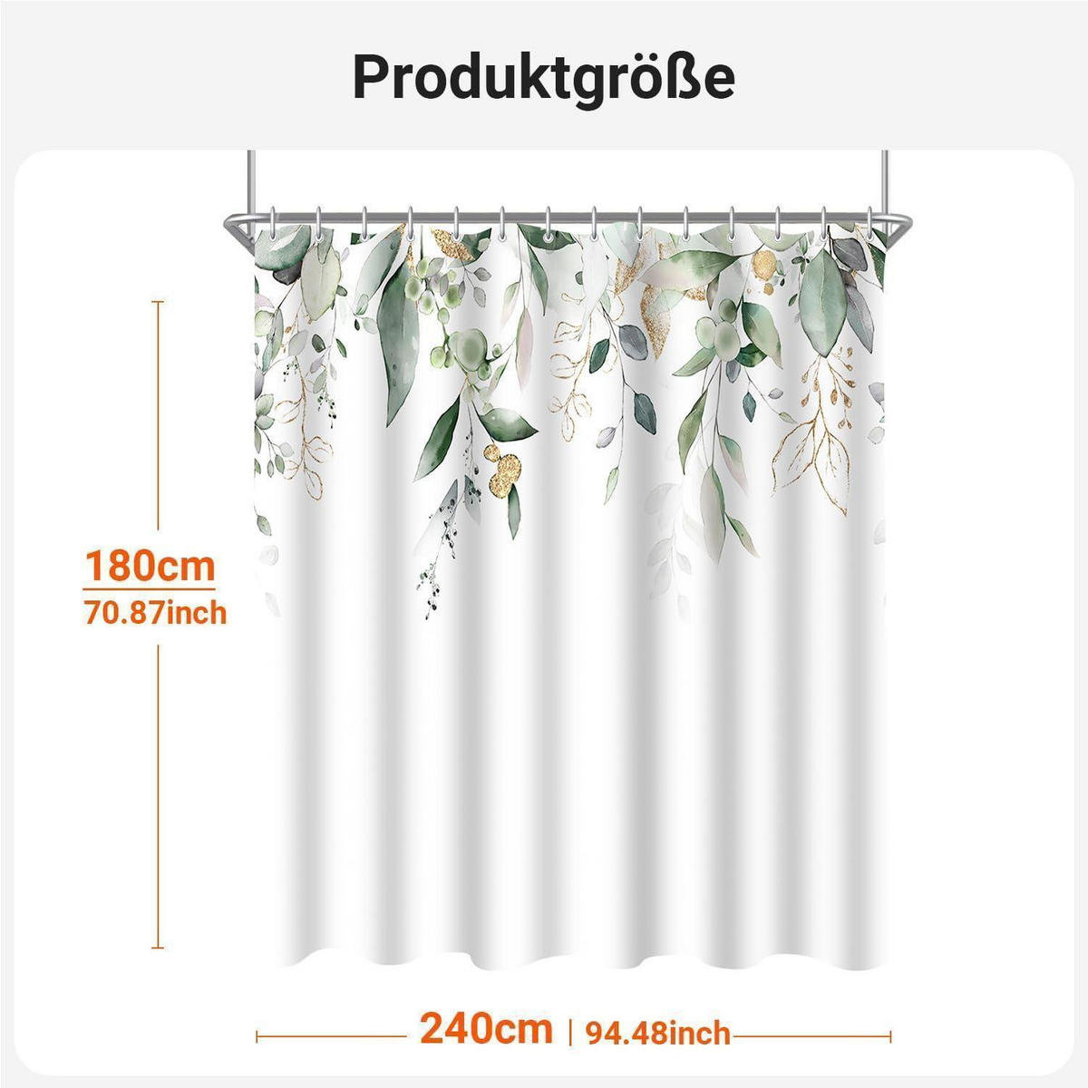 DUSCHVORHANG Goldene Blätter 240 x 180 cm Textil Wasserabweisend Waschbar - Multicolor, Textil (240/180cm)