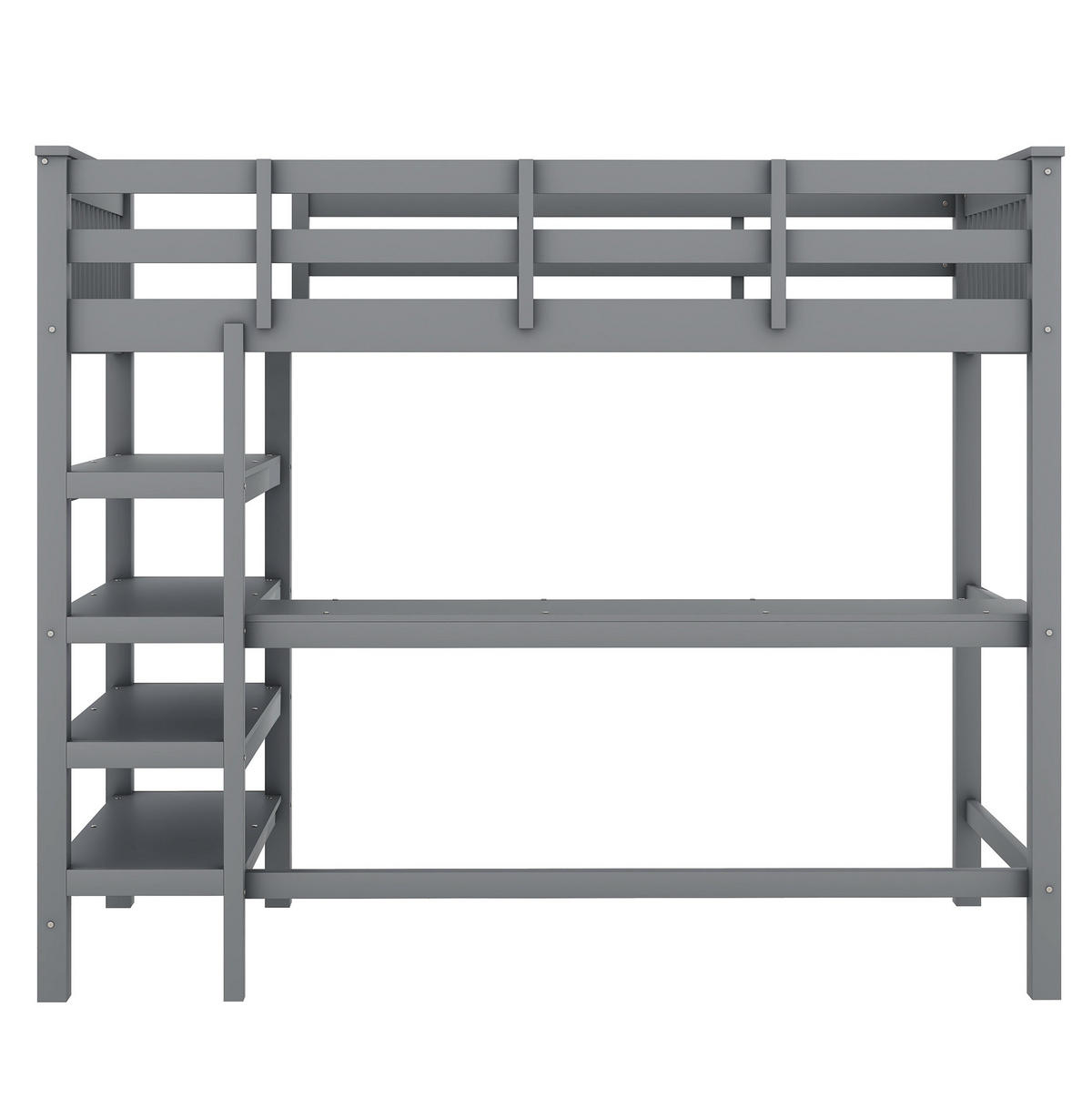 HOCHBETT 90/200 cm mit Schreibtisch, Ablagefächern und sicherem Geländer, Grau - Grau, Holzwerkstoff (90/200cm) - Redom