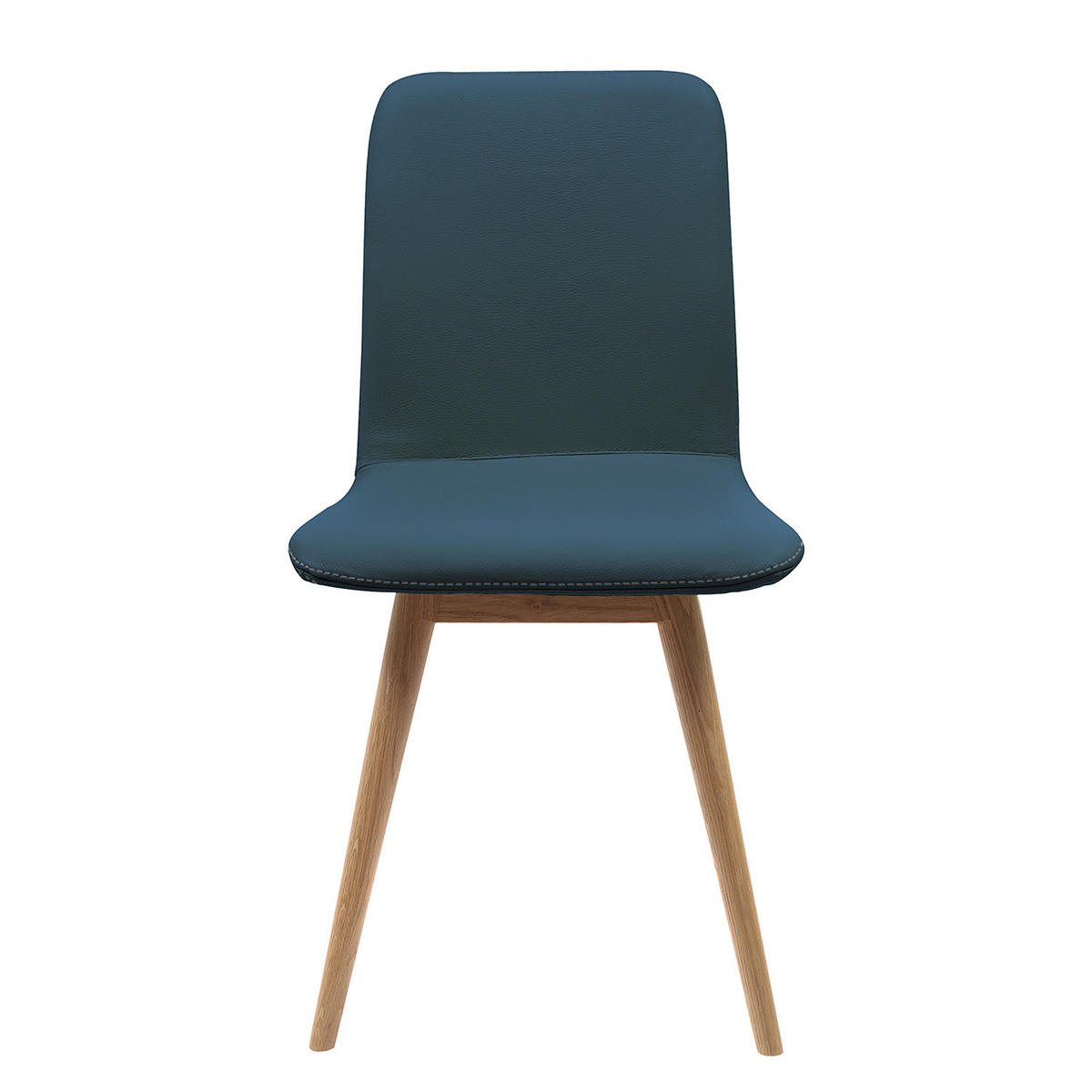 POLSTERSTUHL - Eiche massiv / Echtleder, 2er-Set - Petrol, Leder (45/85/60cm) - home24