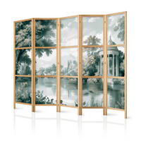 PARAVENT Japanischer 5-tlg 225x172 cm Gr ne Landschaft - Grau, Holz/Textil (225/172/3cm) - Muralo