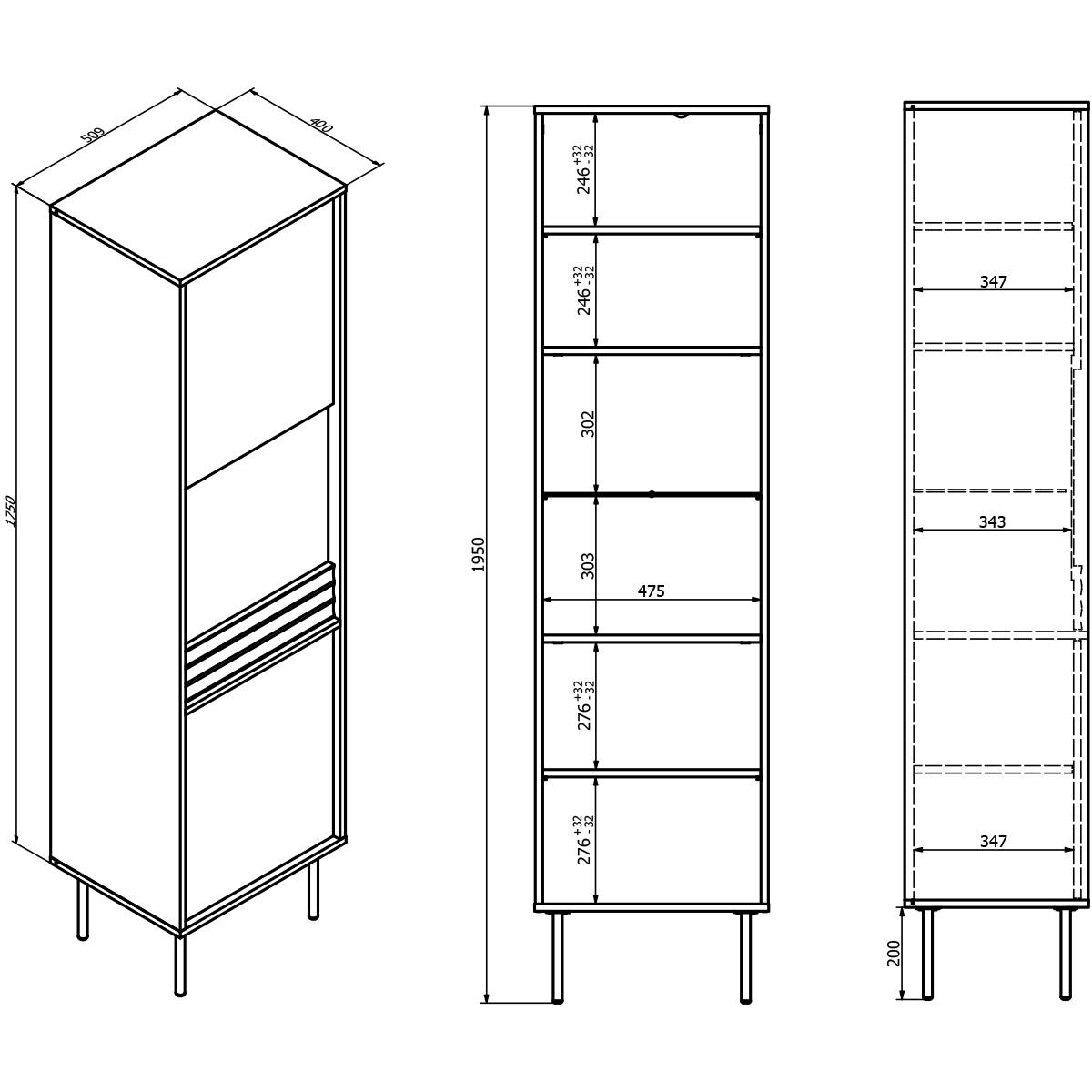 VITRÍNA Astra Dřevo a černá - černá, kompozitní dřevo (50.9/195/40cm) - Petits-meubles
