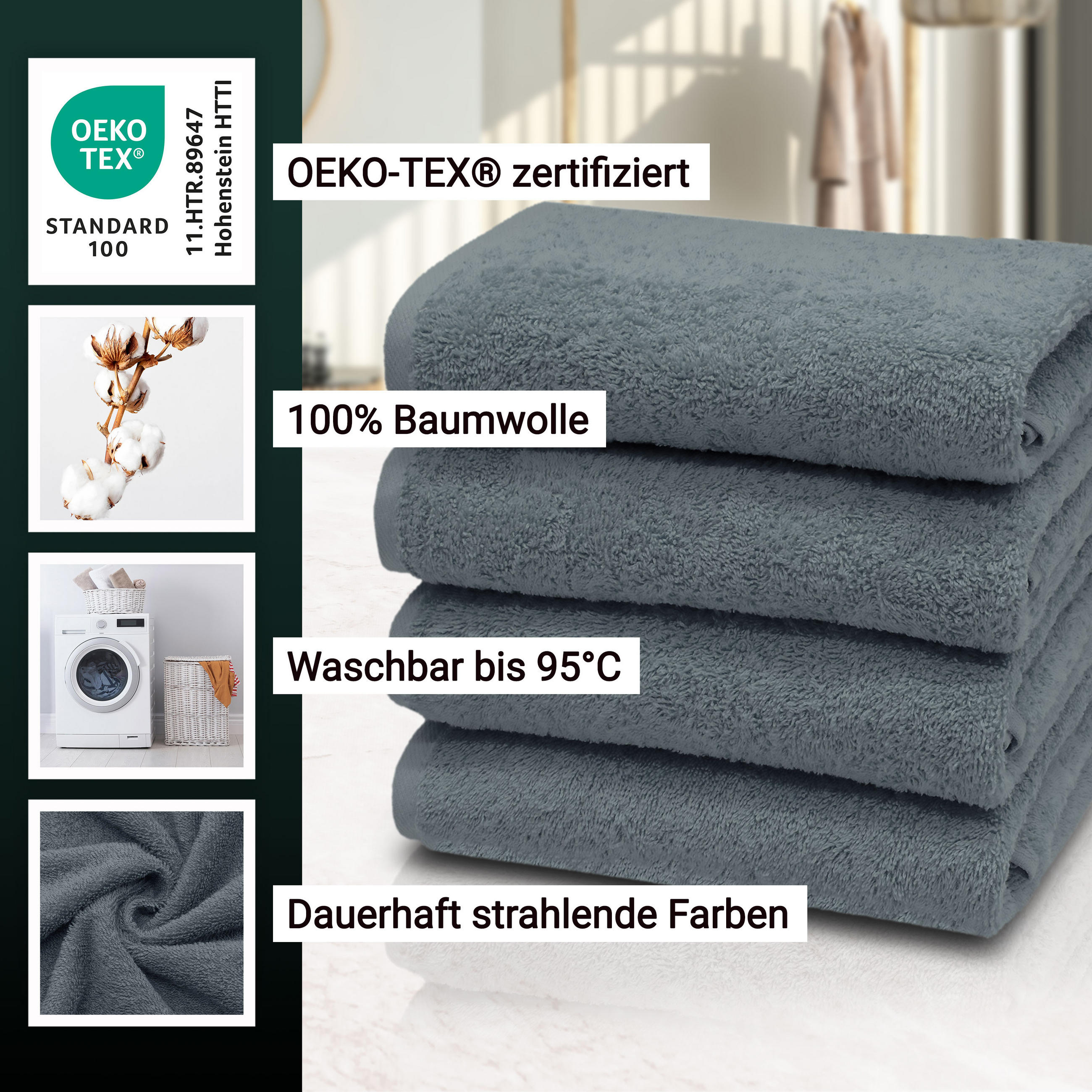 HANDTÜCHER, 4er-Set, 50x100 cm, 100% Baumwolle, Grau - Grau, Textil (50/100cm) - Zollner