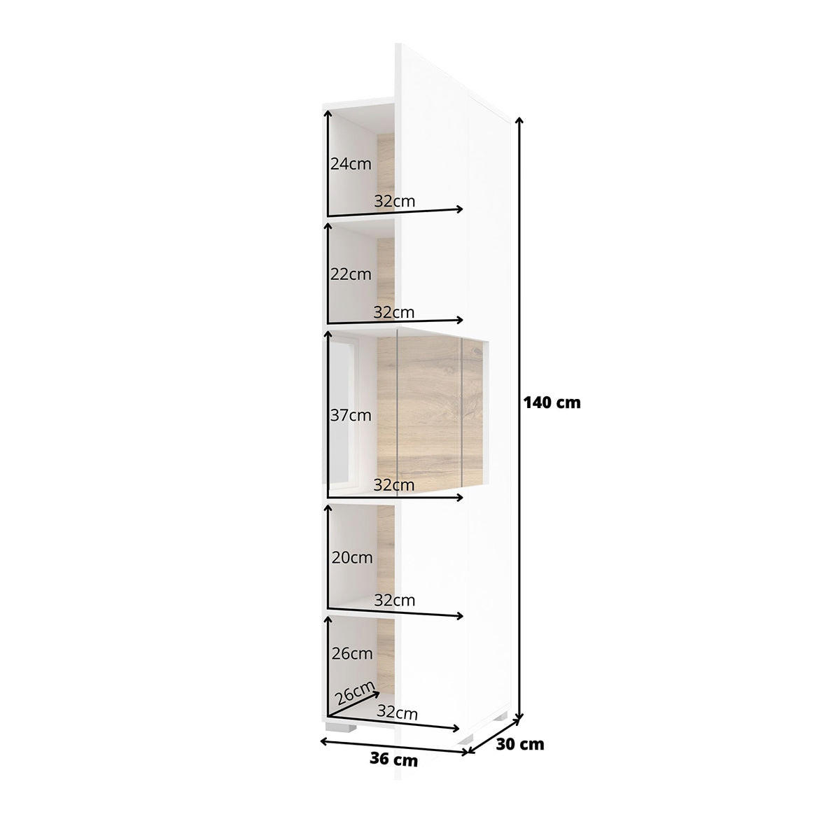 VITRINA Glora Bela - bela, leseni material (36/140/30cm) - Petits-meubles
