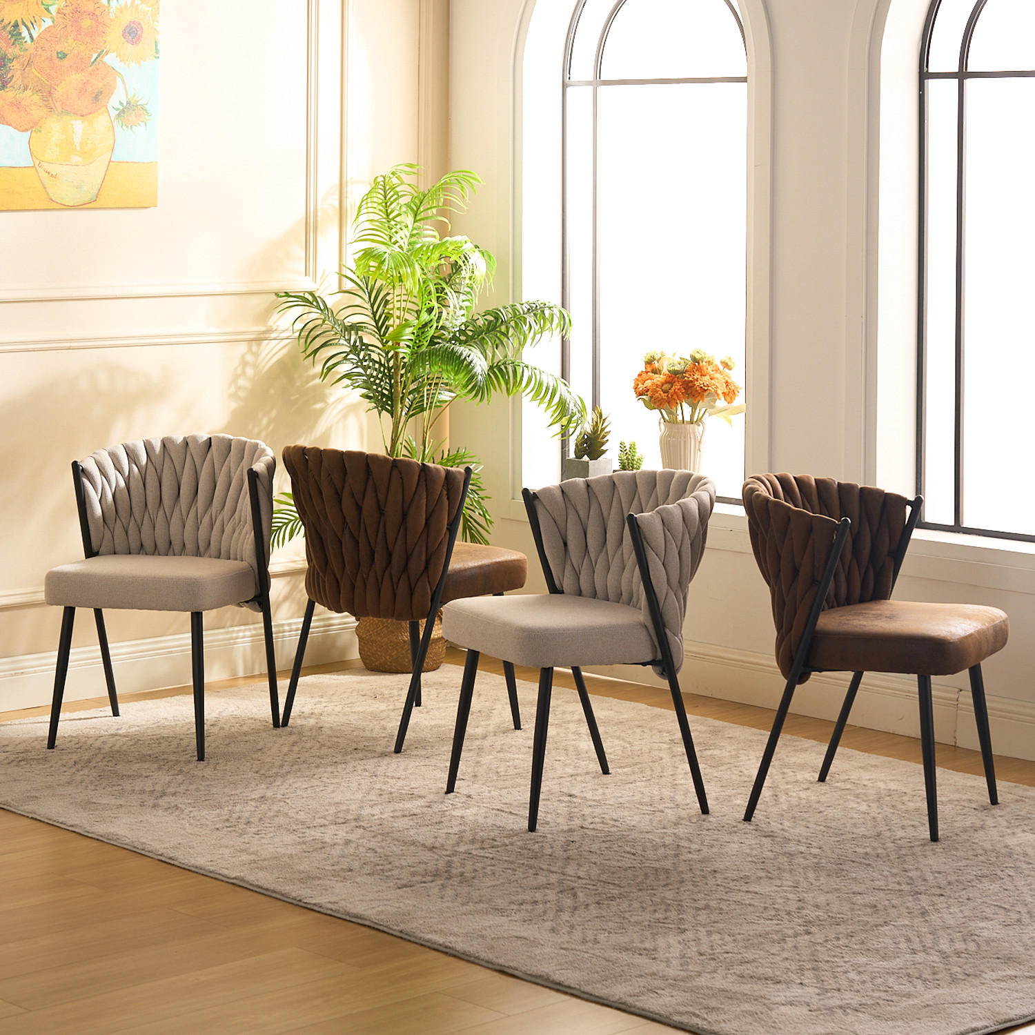 ESSZIMMERSTUHL 6er Set Stoff Beige und Suede - Beige/Braun, Textil (44.5/77/46cm) - Meubles Cosy