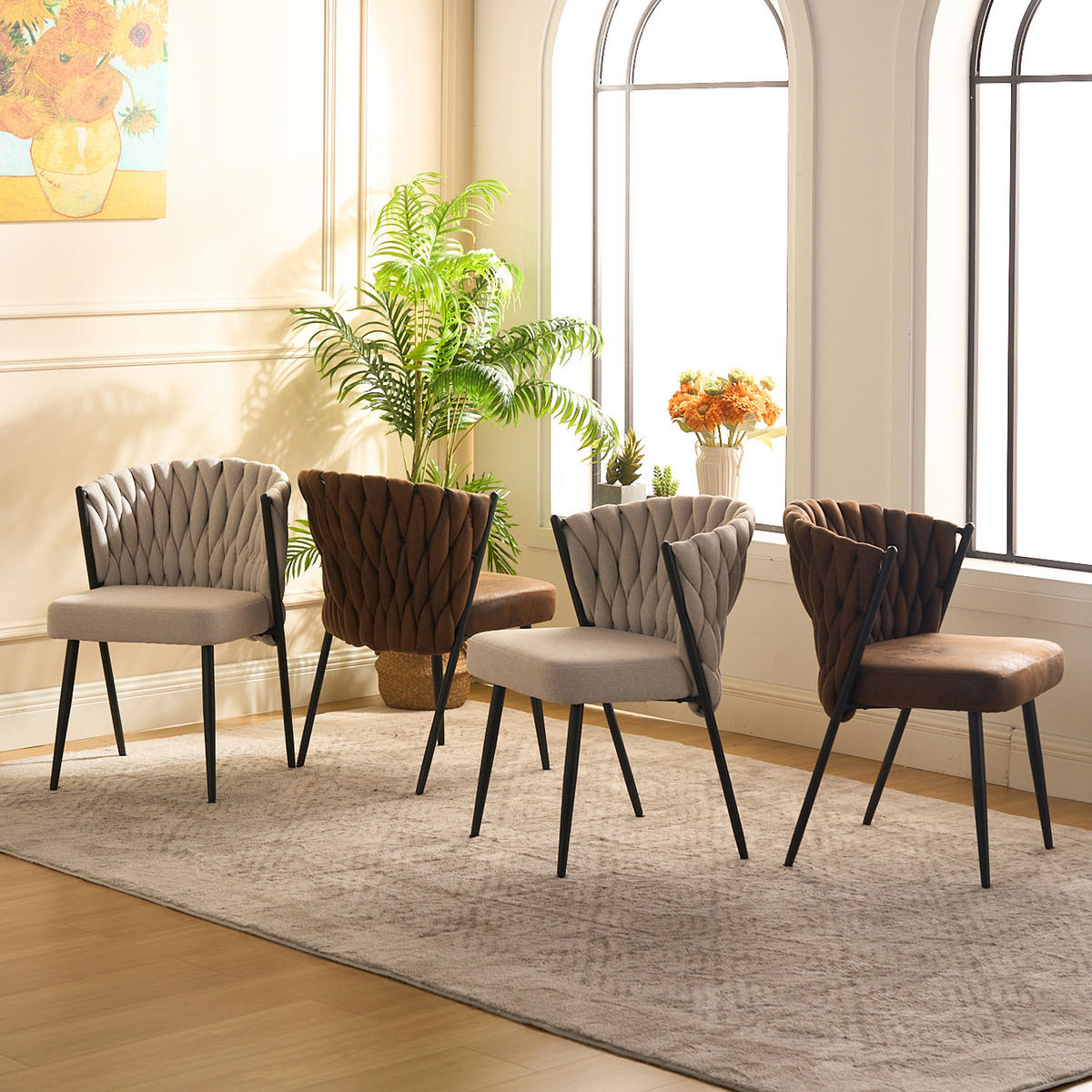 ESSZIMMERSTUHL 6er Set Stoff Beige und Suede - Multicolor, Textil (44.5/77/46cm) - Meubles Cosy