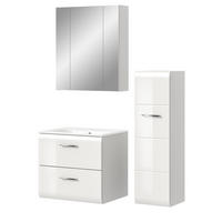 BADMÖBEL-SET weiß Hochglanz 3-teilig 105 cm, Komplettset inklusive Waschbecken - Weiß Hochglanz/Silberfarben, Glas/Holzwerkstoff (105/185/46cm) - Inn.Furn