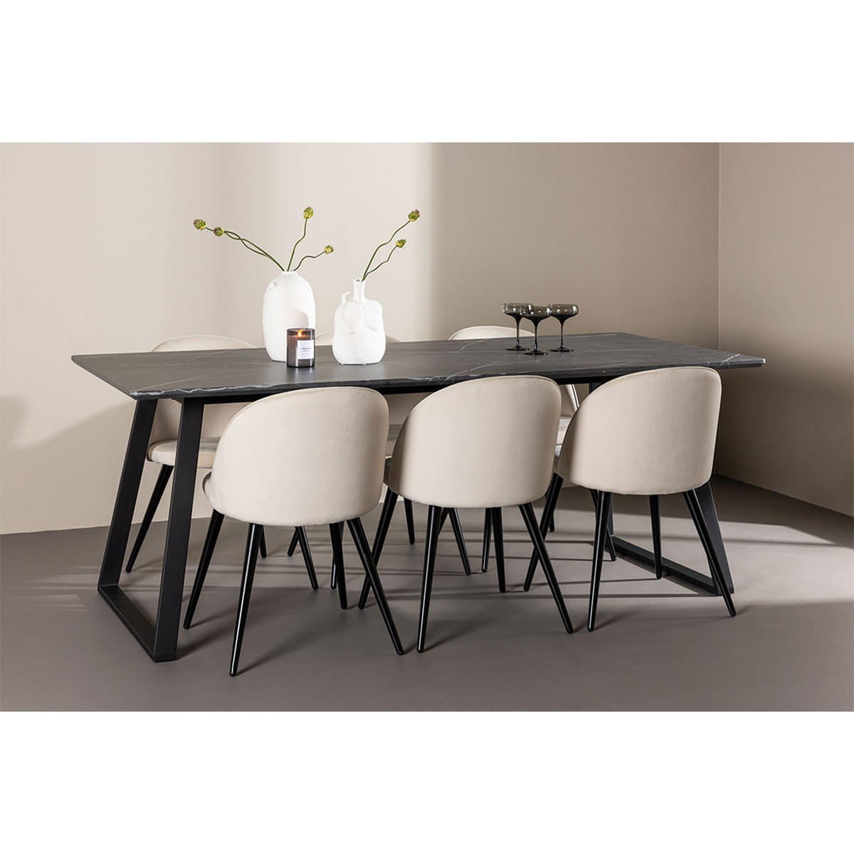 TISCHGRUPPE velour beige - Beige, Holzwerkstoff (200/75/90cm) - ebuy24