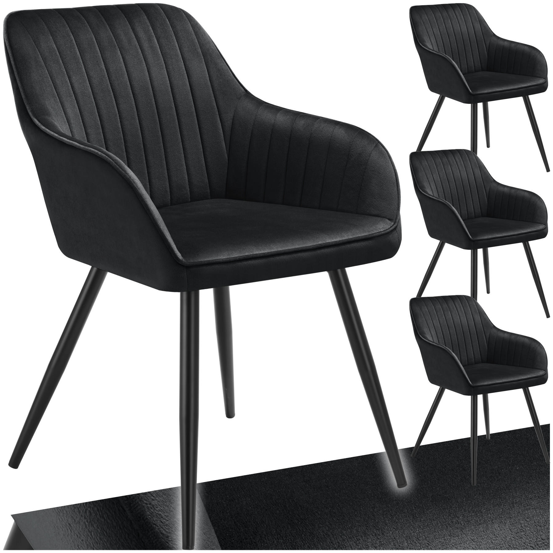 ESSZIMMERSTUHL 4er Set Marilyn 58 x 62 x 82 cm schwarz/schwarz - Schwarz, Metall (58/82/62cm) - tectake