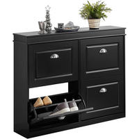 SCHUHKIPPER mit 4 Klappen, mit 8 Ablagen,105x82x24cm Schwarz - Schwarz, Holzwerkstoff (82/105/24cm) - Kaket