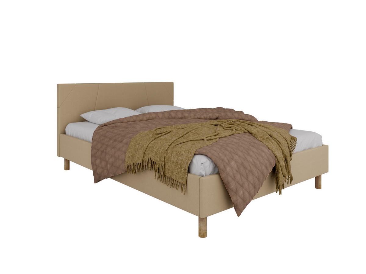 POLSTERBETT ALMORE 140x200cm Elegantes Polsterbett für modernen Wohnstil , 7-Zonen-Taschenfederkernmatratze mit kokos ARLAN (21 cm), Creme - Creme, Holz (140/200cm) - Panda Möbel