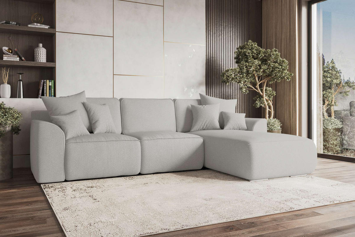 ECKSOFA GUSTO Strukturstoff Hellgrau Rechts inkl. Schlaffunktion - Chromfarben/Hellgrau, Kunststoff/Textil (295/194cm) - 99rooms