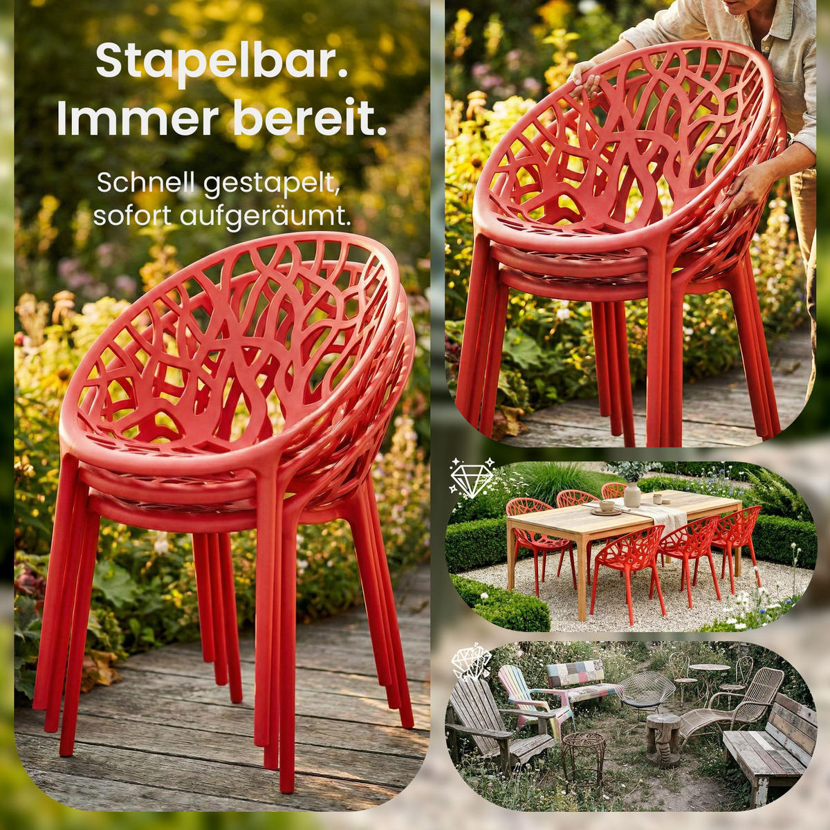 GARTENSTUHL Kunststoff Rot - Rot, Kunststoff (59/80/60cm) - CLP