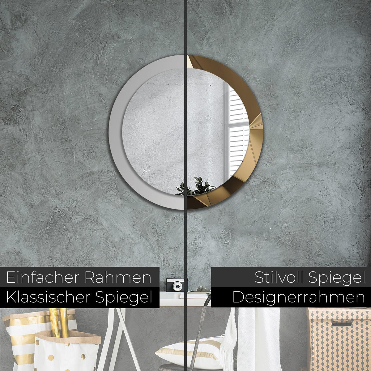 SPIEGEL Ø80 cm Rund mit Aufdruck - Goldfarben/Dunkelblau, Glas (80/80/0.4cm) - TULUP