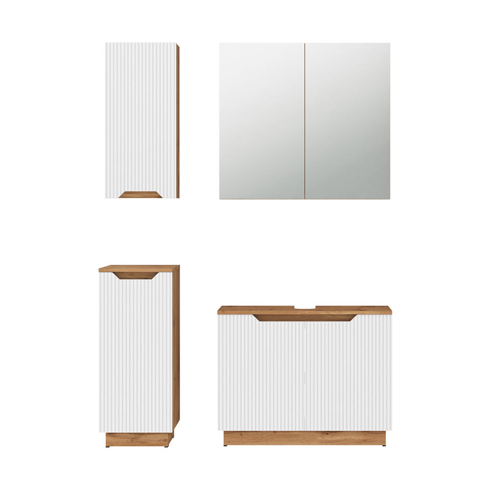 BADMÖBEL-SET Lotta Eiche/weiß gestreift 4 Teile - Eichefarben/Weiß, Holzwerkstoff (79.6/62.1/32cm) - Vicco